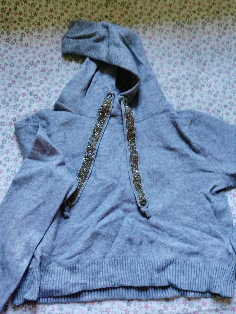 Grey Hoodie with Sparkly Drawstrings