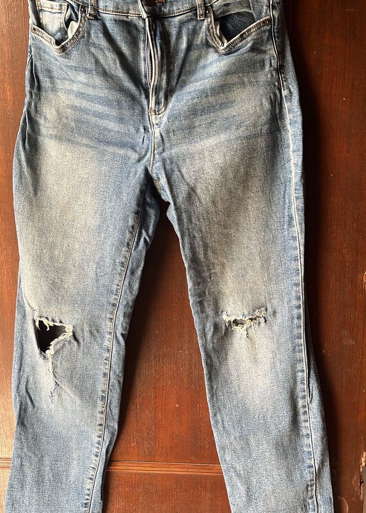 Denim Straight Ribbed Jeans