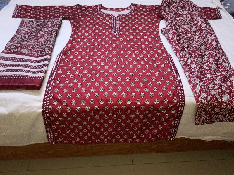 Maroon Printed Kurta Set