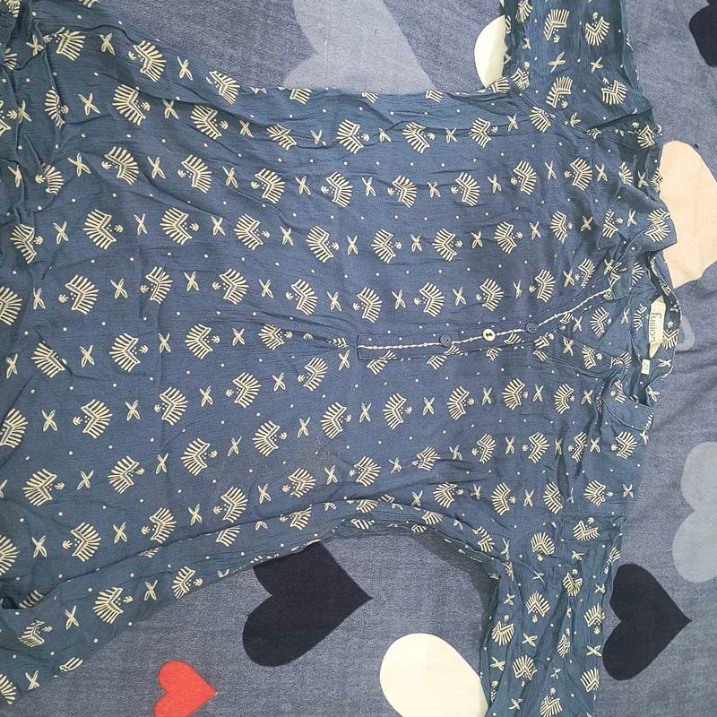 Blue Printed Cotton Kurta