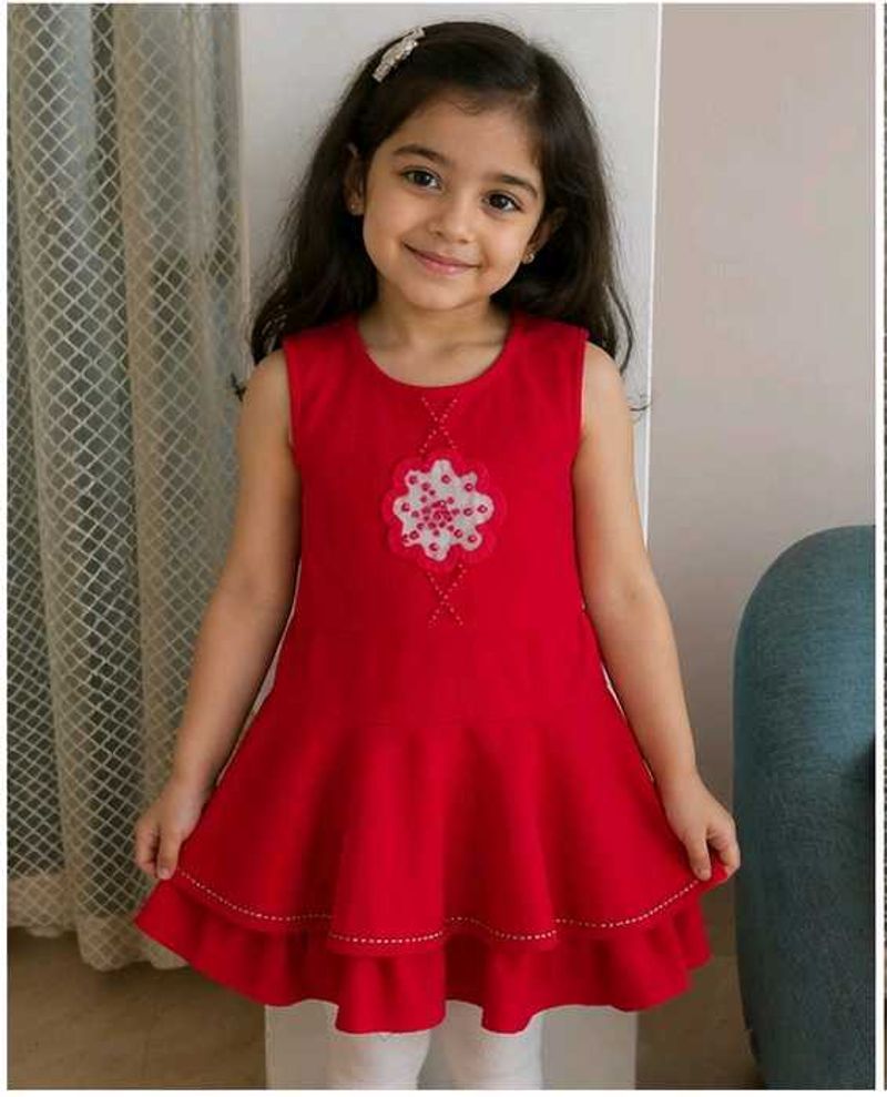 Cute Red Frock with Floral Design