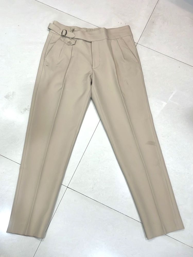 Stylish Beige Pleated GurkhaTrousers