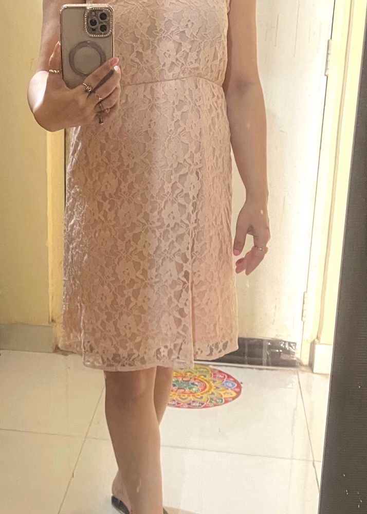 Nude Lacy Net Dress