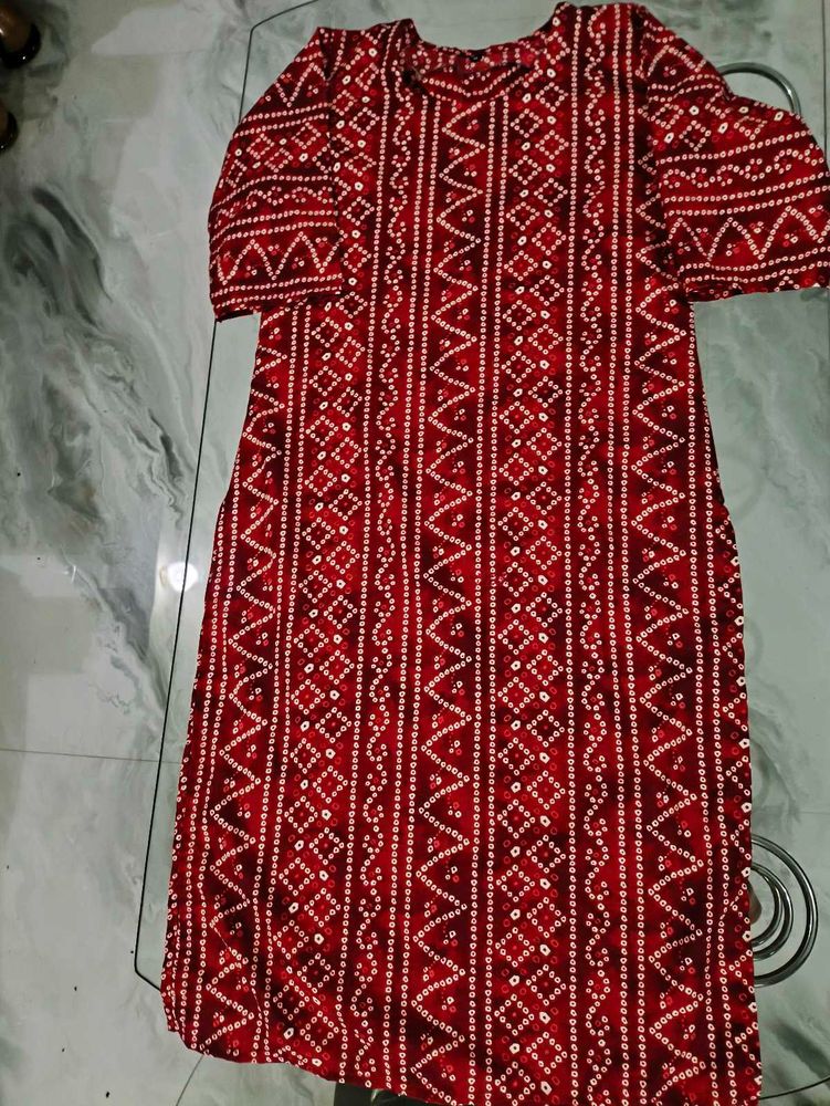 Stylish Red Bandhani Print Kurta