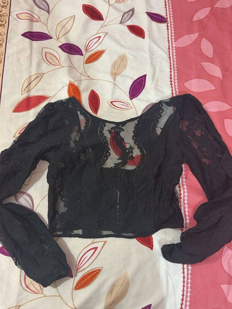 Sheer Black Lace Long Sleeve Top