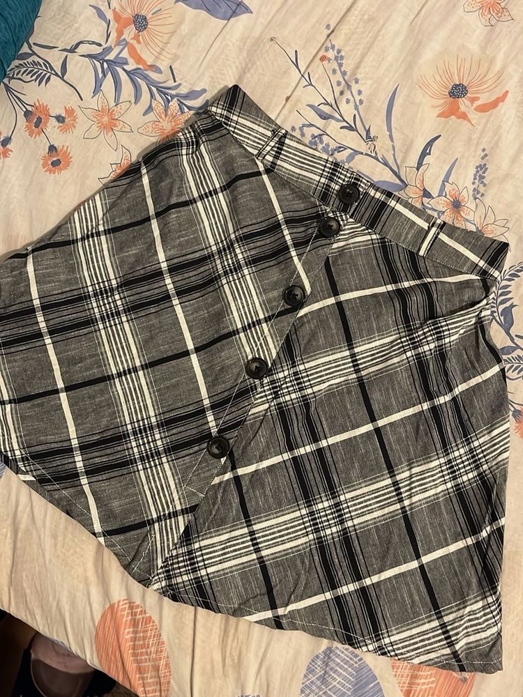 Plaid Button-Up Skirt