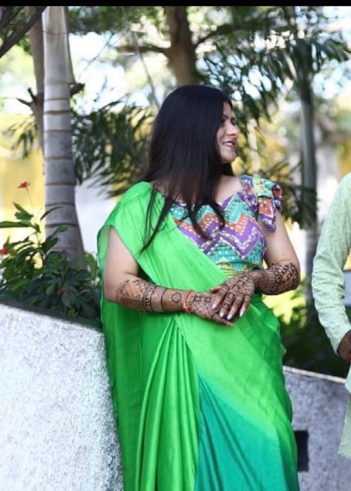 Vibrant Green Saree with Designer Blouse