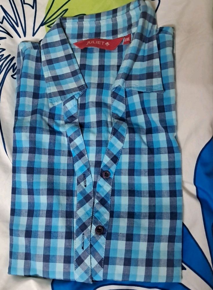 Pre-loved, Juliet, Sky Blue Checked Shirt