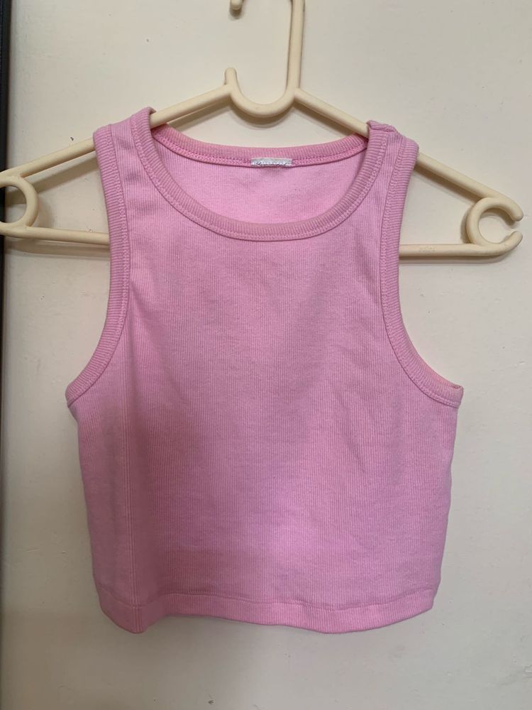 Pink Ribbed Cropped Tank Top