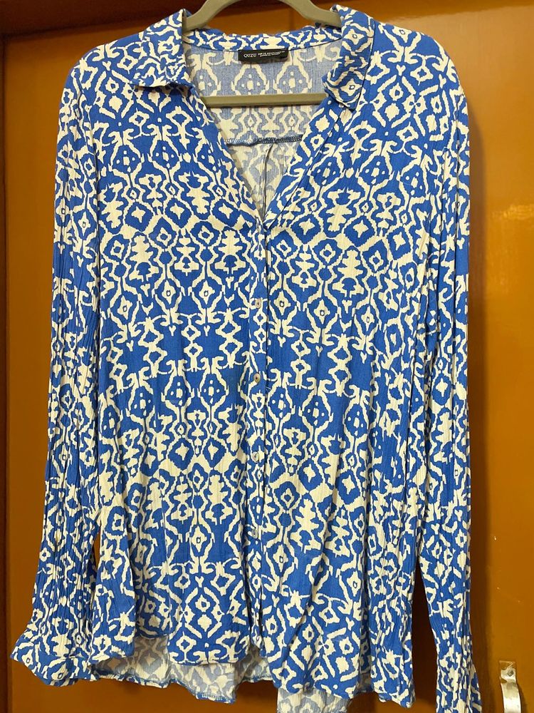 Printed Blue Crinkled Shirt