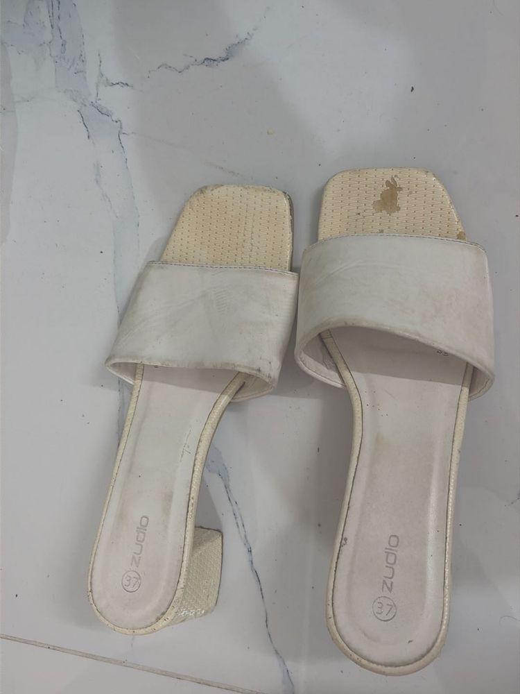 White Block Heel Sandals
