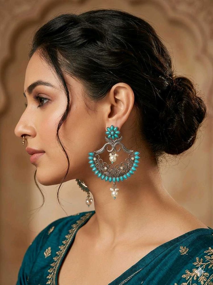 Exquisite Turquoise &amp; Pearl Drop Earrings