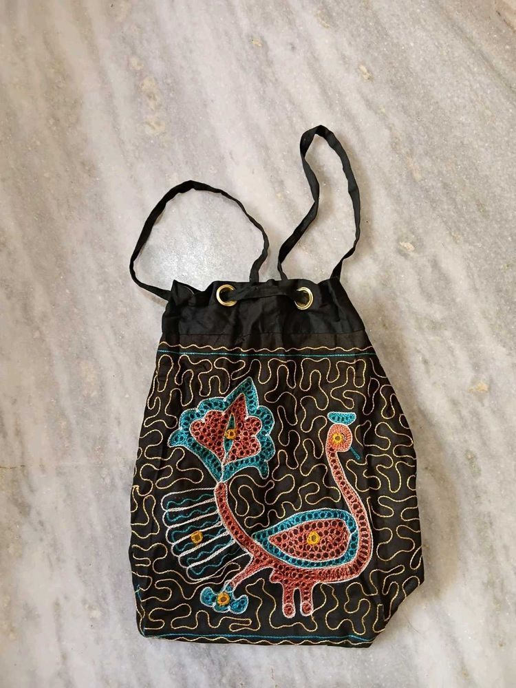 Embroidered Drawstring Backpack