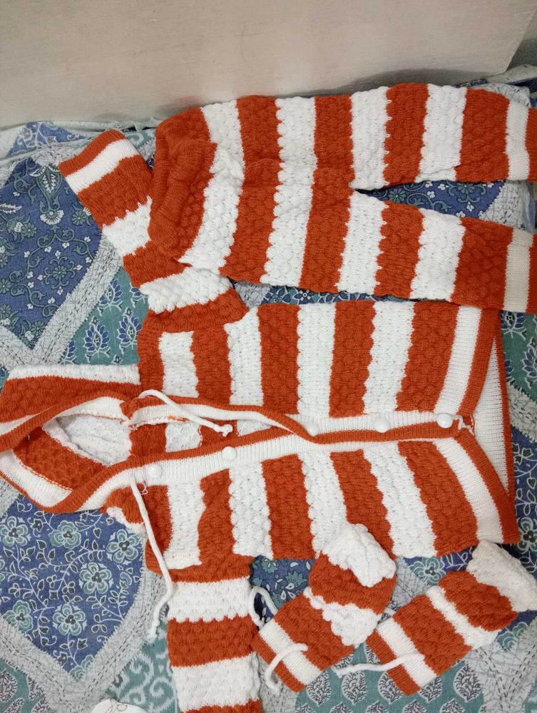 Orange &amp; White Striped Knit Sweater