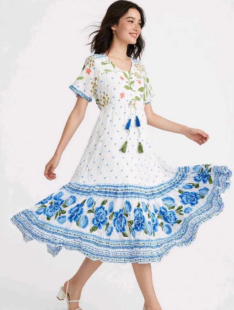 Boho Floral Print Midi Dress