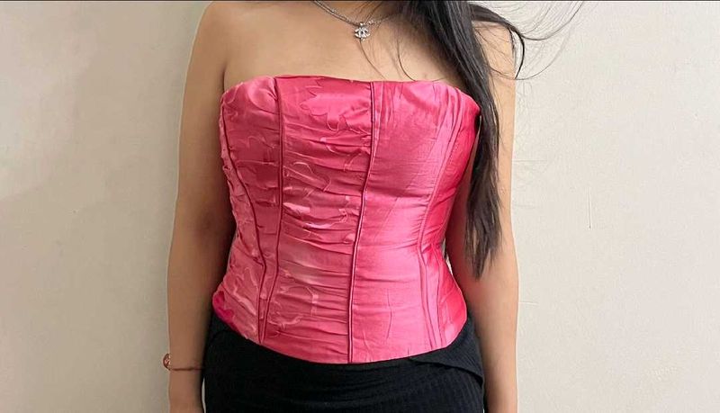Chic Pink Ruched Corset Top