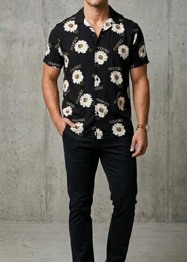 Black Daisy Print Button-Up Shirt