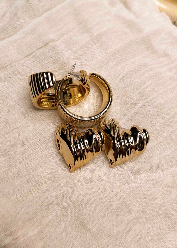 2 New Chic Gold Tone Heart &amp; Hoop Earrings Set