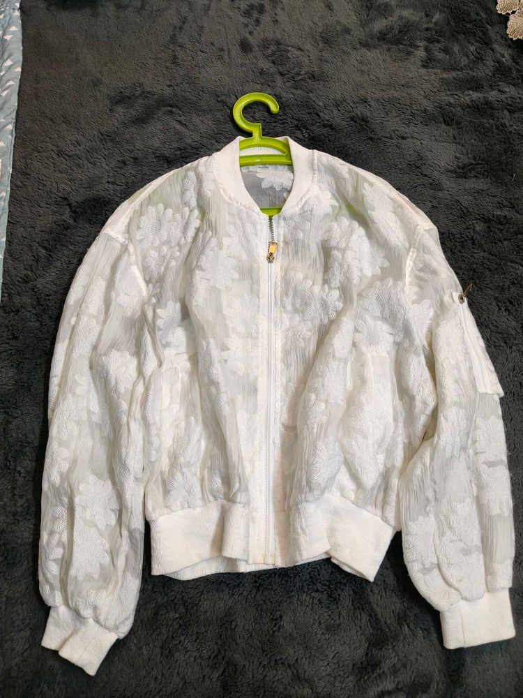 oversized bomber Floral Sheer Jacket