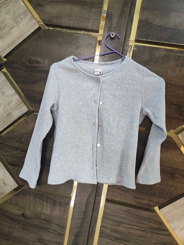 Light Grey Ribbed Button-Up Cardigan