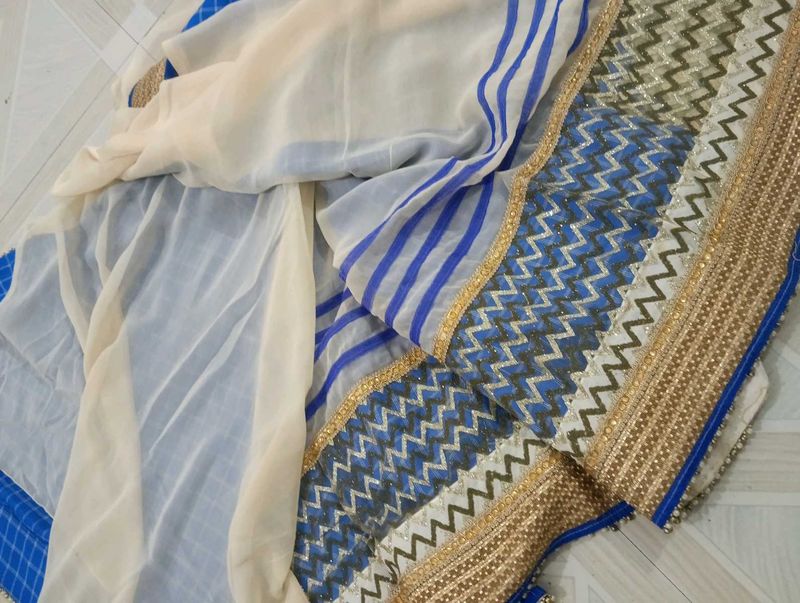 Blue Checked Saree