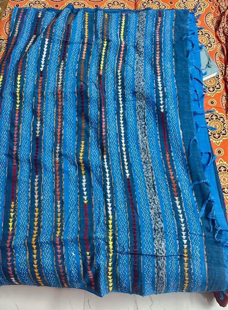 Exclusive Blue Kantha Stitch Saree