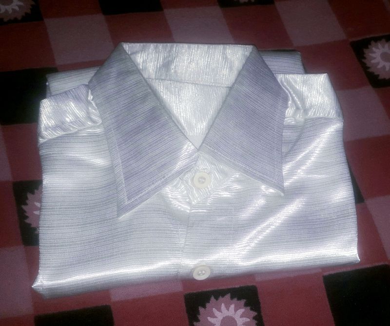 White Color Shine Satan Formal Shirt