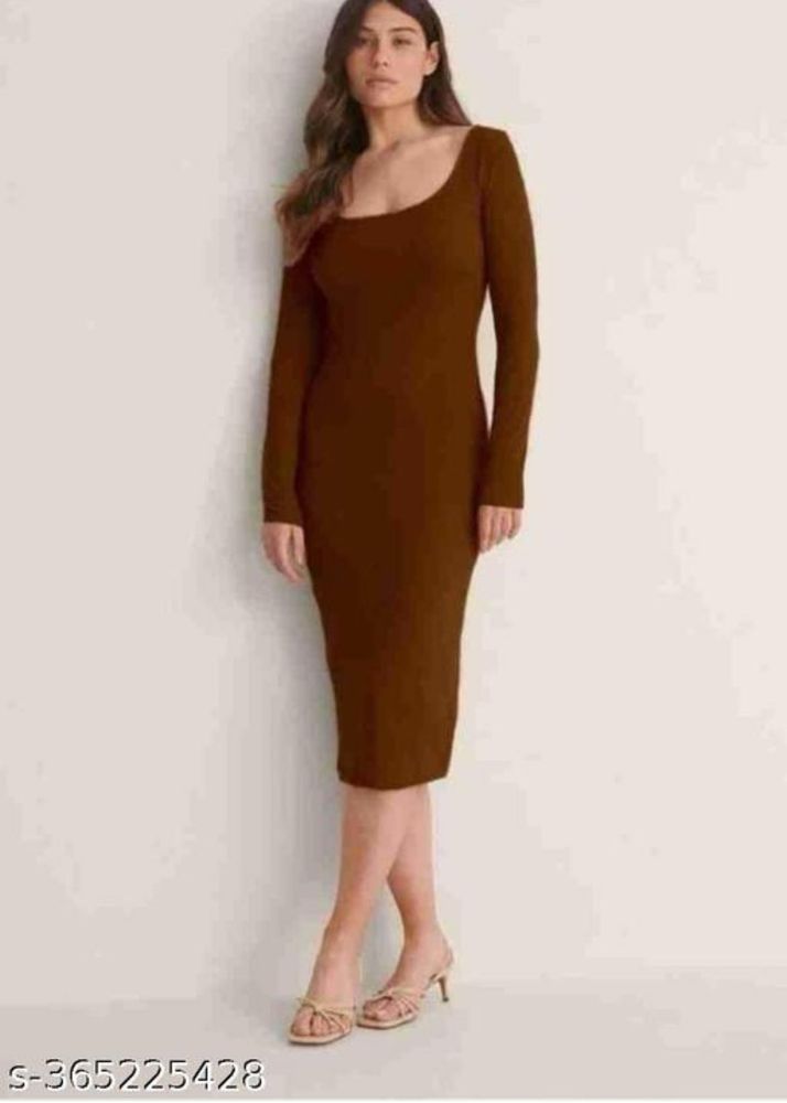 Elegant Brown Long Sleeve Midi Dress
