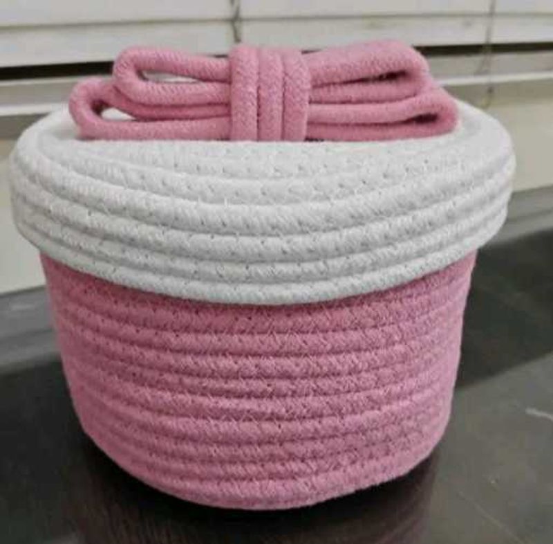 Pink &amp; White Storage Basket with Bow