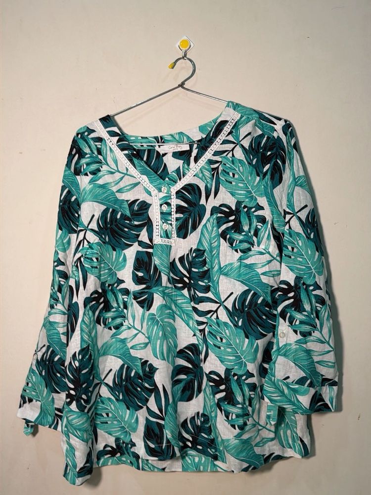 Tropical Leaf Print Tunic Top