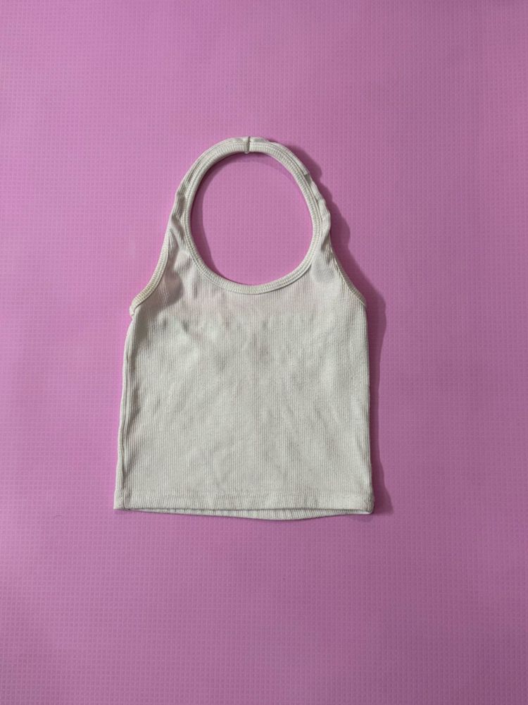 Cream Ribbed Halter Tank top