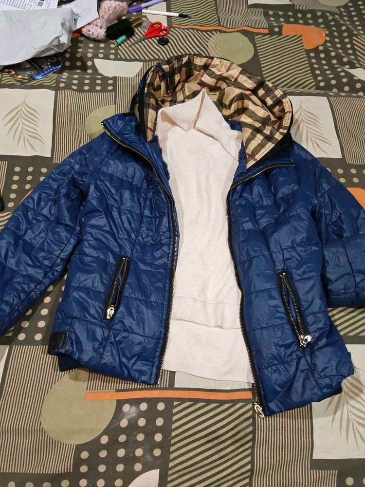 Stylish Blue Quilted Jacket hoody and sweater free