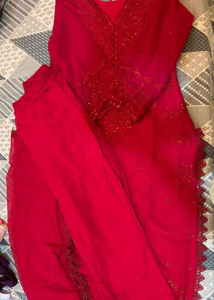 Vibrant Red Embroidered Kurta Set
