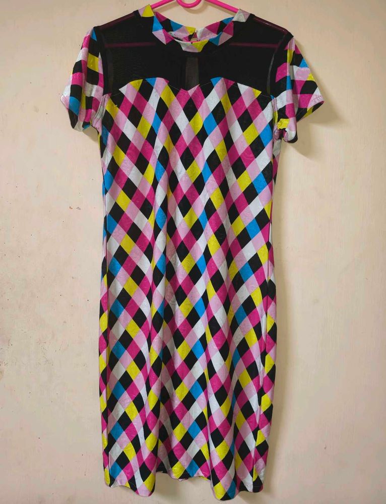 Colorful Diamond Print Short Sleeve Dress
