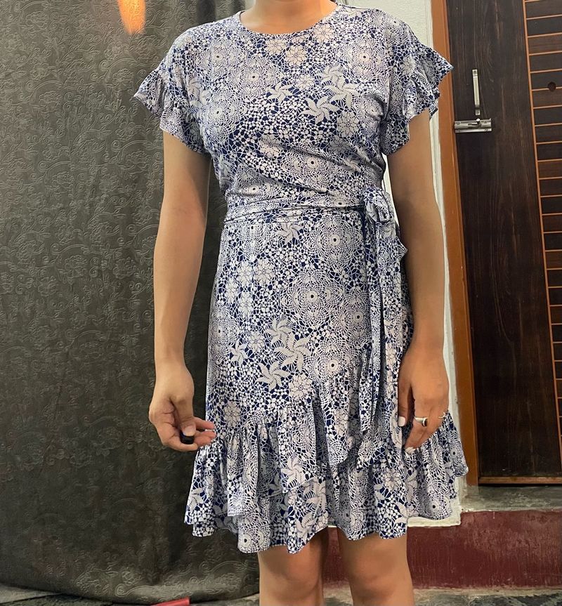 Blue &amp; White Floral Wrap Dress