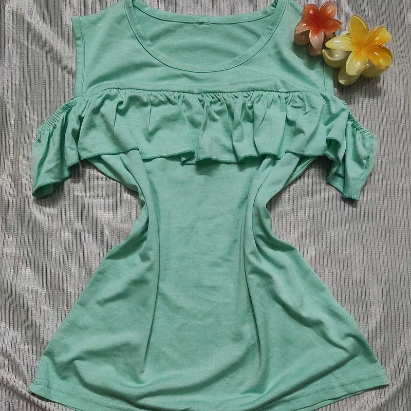 y2k summer mint green ruffled top.