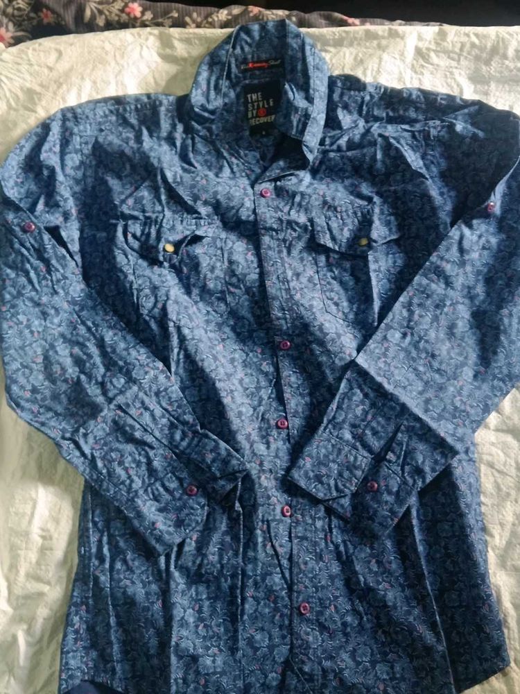 Men's Blue Printed Casual Shirt