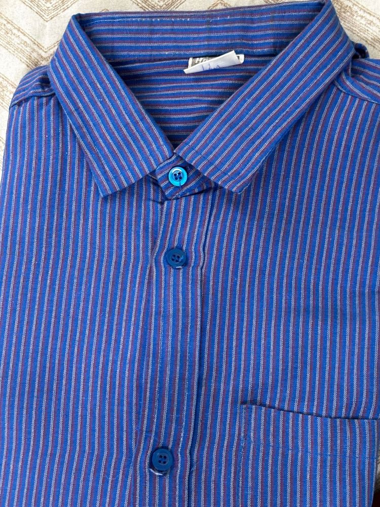 Men's Striped Blue Button-Up Shirt
