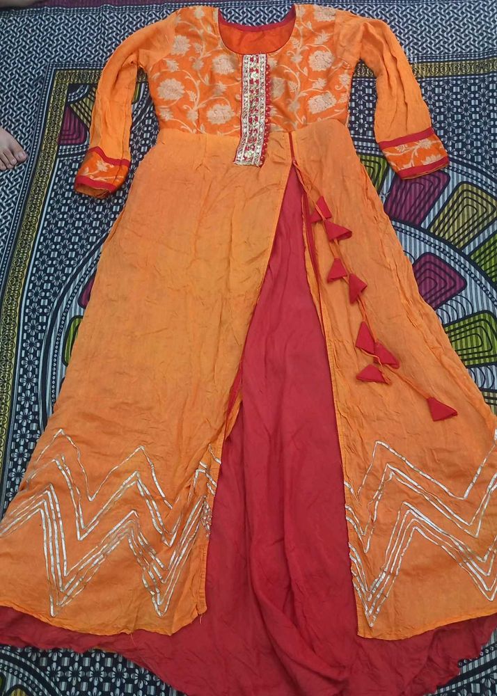 Orange Kurta Set with Red Inner