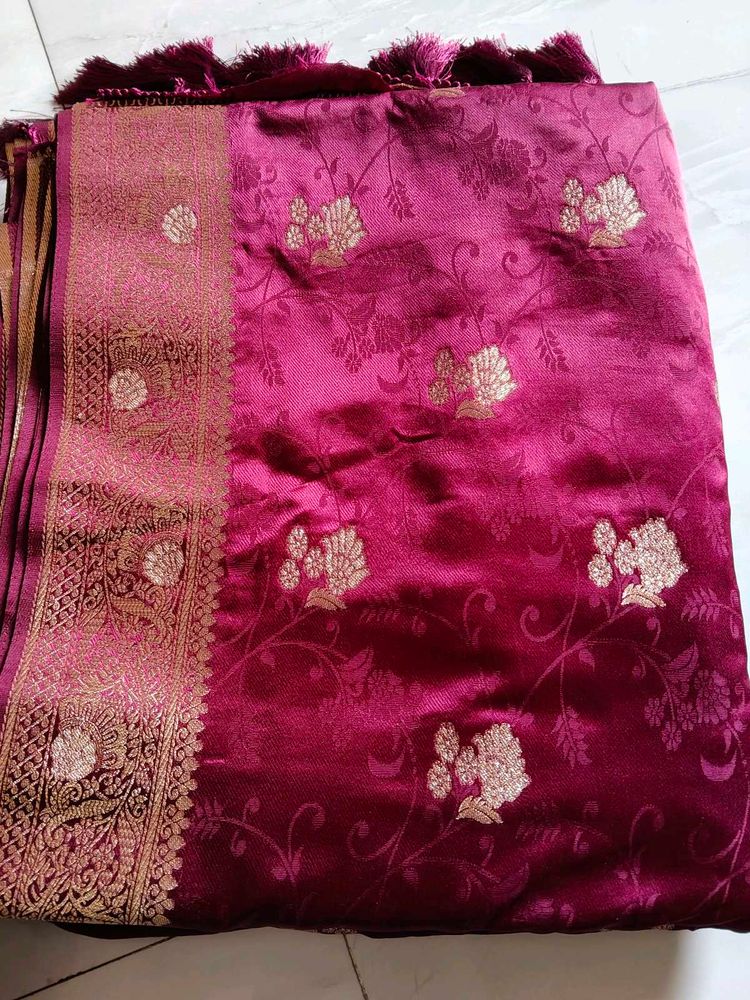 Maroon Floral Banarasi Silk Saree