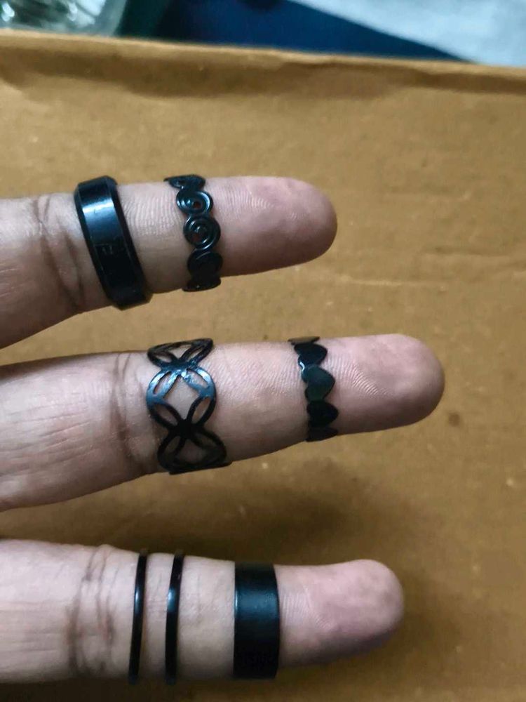 Black Metal Ring Set for Women