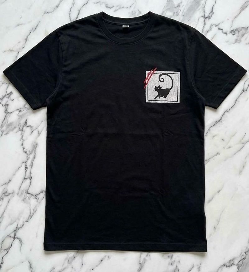 Black T-Shirt with Cute Cat Graphic