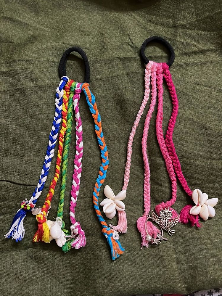 Boho Braided Hair Ties with Charms set of 2