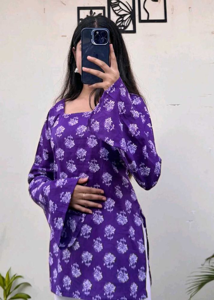 Purple Floral Print Kurta