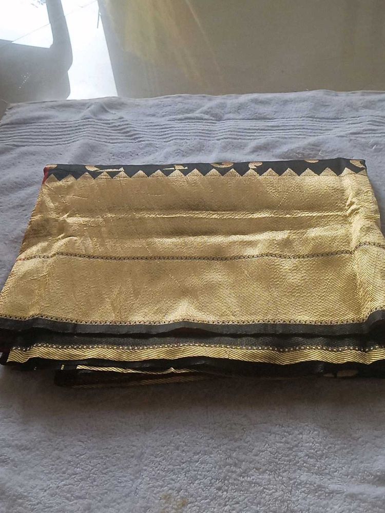 Elegant Gold &amp; Black Woven Saree
