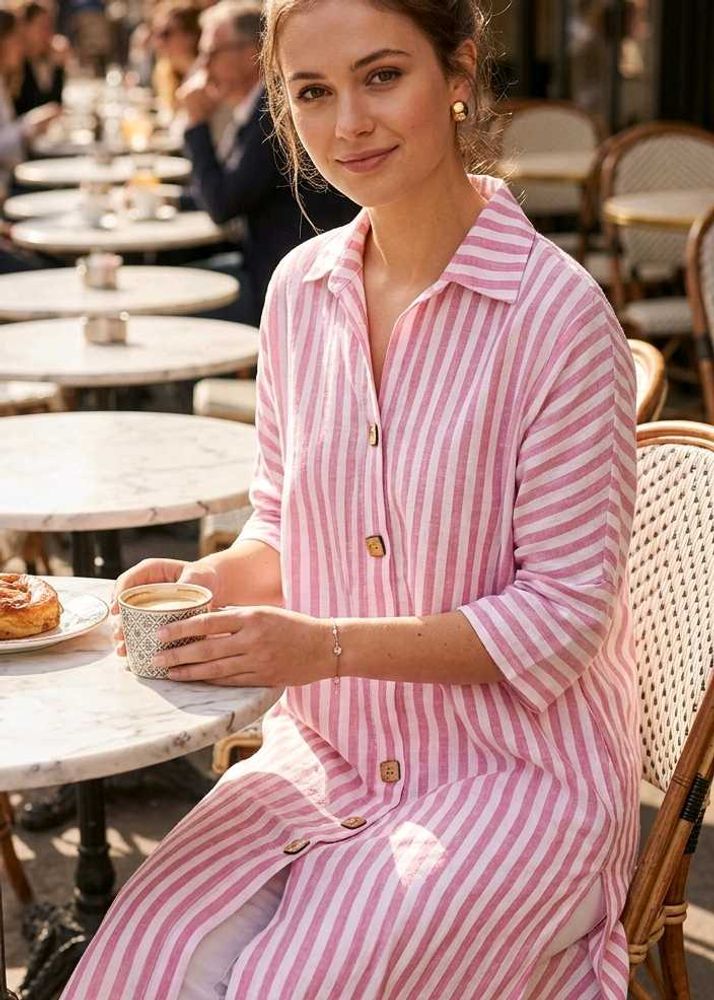 Pink &amp; White Striped Shirt Dress