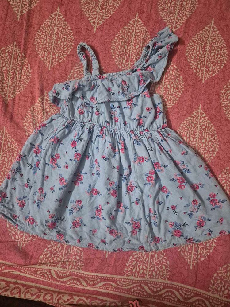 Light Blue Floral Ruffle Dress