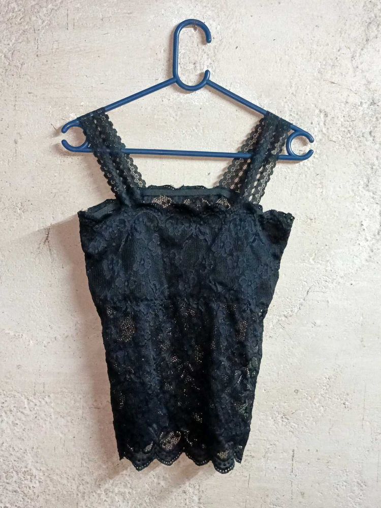 Partywear Lace Camisole Top Black Sheer