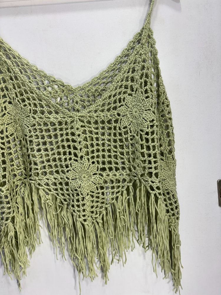 Crochet Green See Through Beach Wear