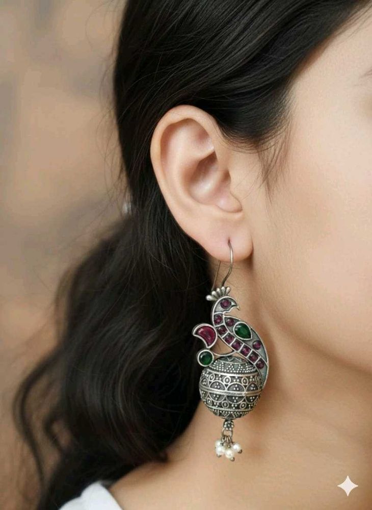Peacock Design Silver Earrings